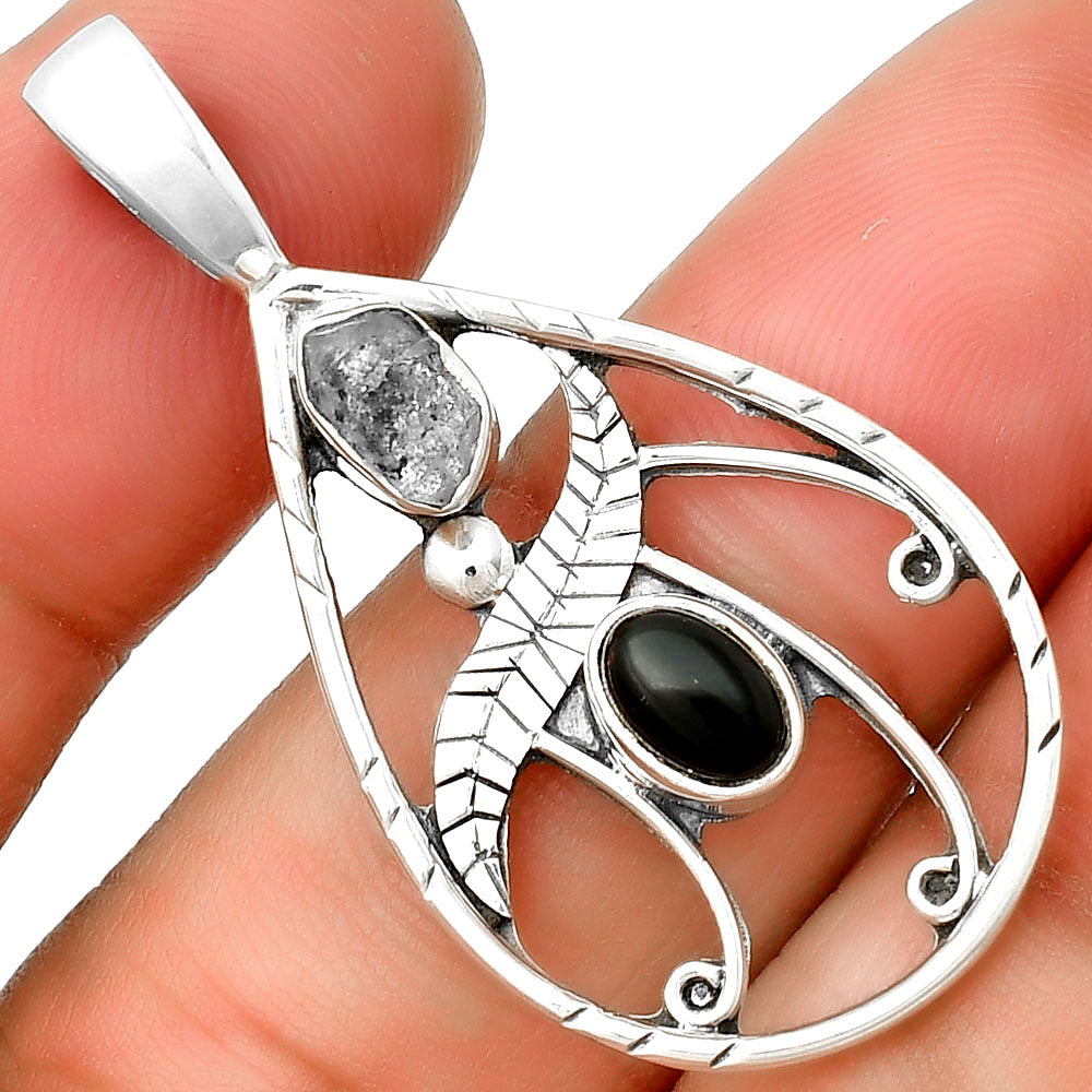 Black Onyx Brazil & Herkimer Diamond Pendant P-1376 SDP133119