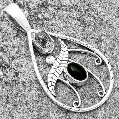 Black Onyx Brazil & Herkimer Diamond Pendant P-1376 SDP133119