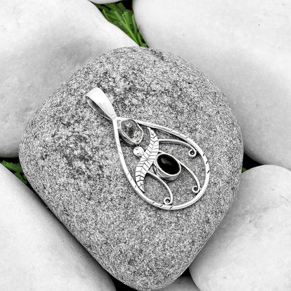 Black Onyx Brazil & Herkimer Diamond Pendant P-1376 SDP133119