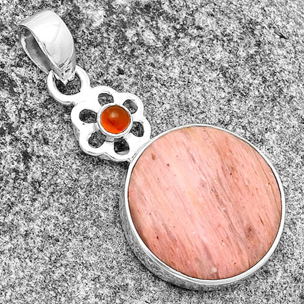 Natural Pink Tulip Quartz & Carnelian Pendant P-1634 SDP133207