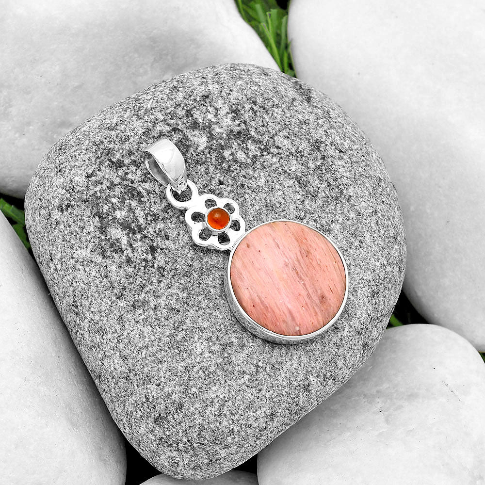 Natural Pink Tulip Quartz & Carnelian Pendant P-1634 SDP133207