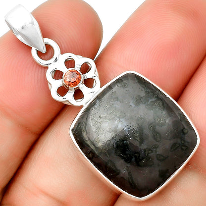 Natural Indigo Gabbro & Garnet Pendant P-1634 SDP133210