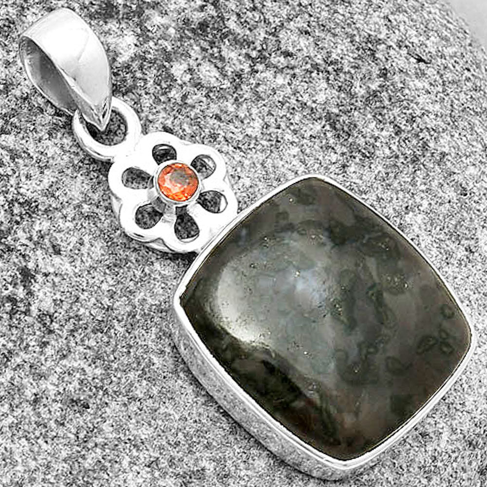 Natural Indigo Gabbro & Garnet Pendant P-1634 SDP133210