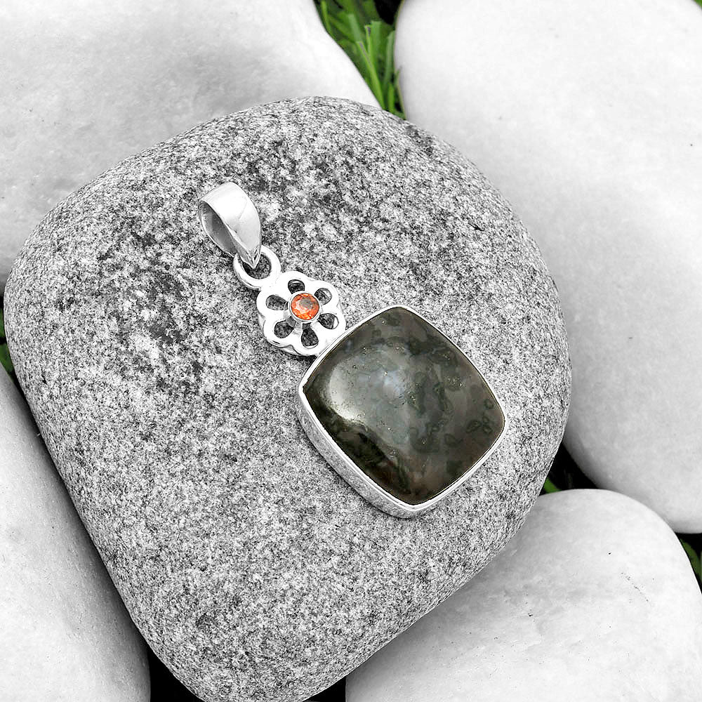 Natural Indigo Gabbro & Garnet Pendant P-1634 SDP133210