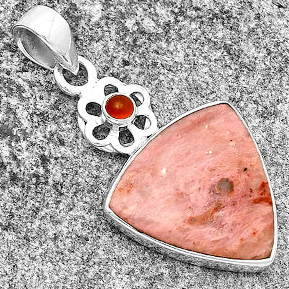 Natural Pink Tulip Quartz & Carnelian Pendant P-1634 SDP133216