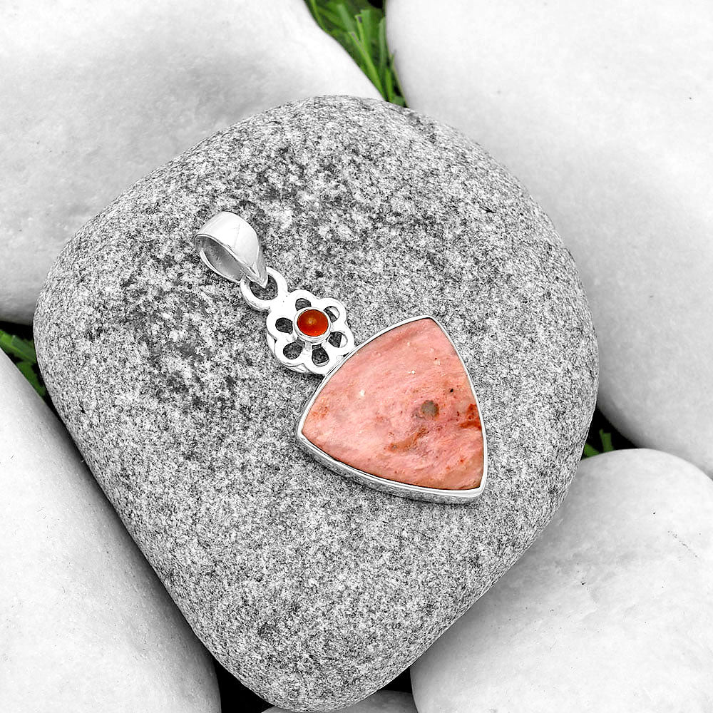 Natural Pink Tulip Quartz & Carnelian Pendant P-1634 SDP133216