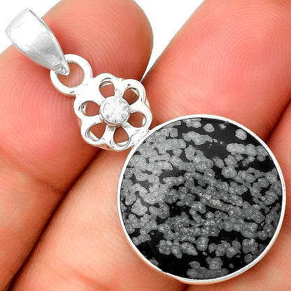 Natural Snow Flake Obsidian & Zircon Pendant P-1634 SDP133223