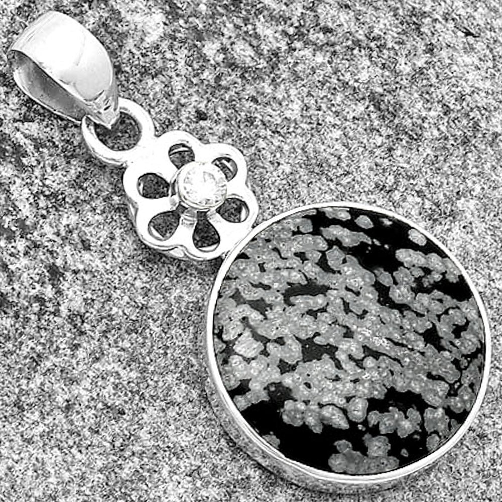 Natural Snow Flake Obsidian & Zircon Pendant P-1634 SDP133223