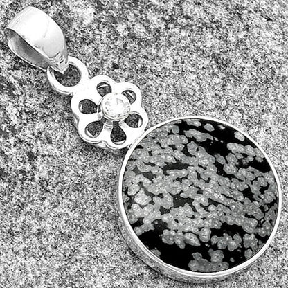 Natural Snow Flake Obsidian & Zircon Pendant P-1634 SDP133223