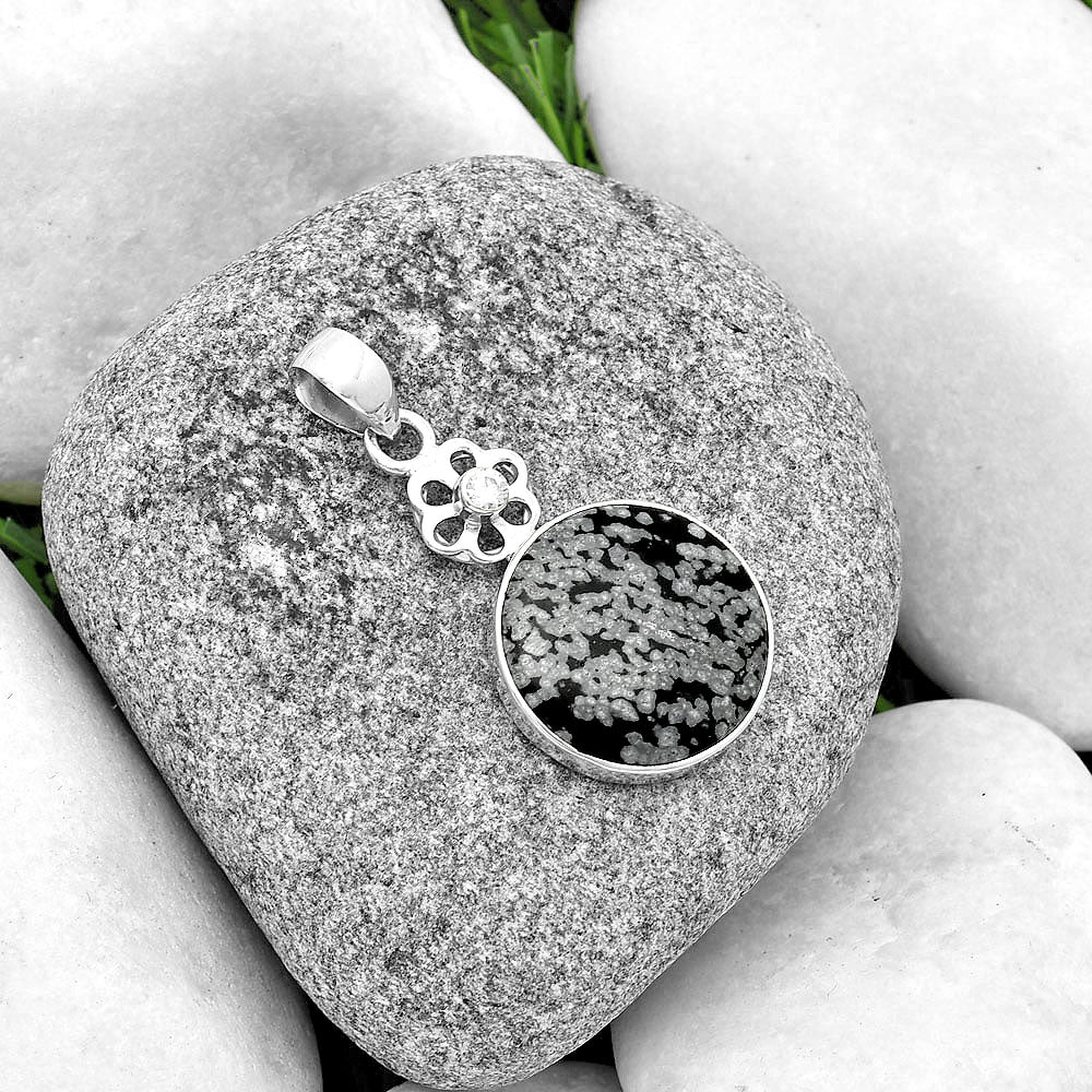 Natural Snow Flake Obsidian & Zircon Pendant P-1634 SDP133223