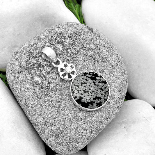 Natural Snow Flake Obsidian & Zircon Pendant P-1634 SDP133223