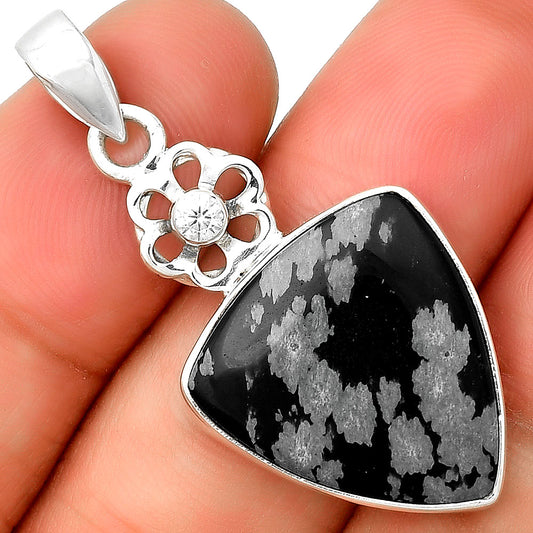 Natural Snow Flake Obsidian & Zircon Pendant P-1634 SDP133227