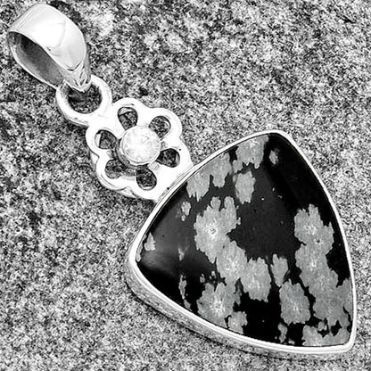 Natural Snow Flake Obsidian & Zircon Pendant P-1634 SDP133227