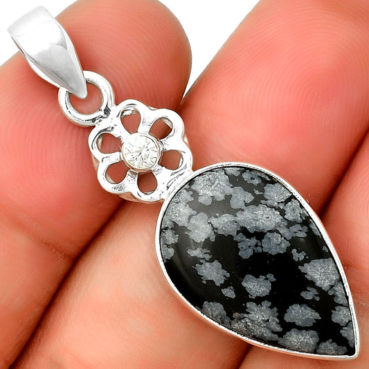 Natural Snow Flake Obsidian & Zircon Pendant P-1634 SDP133230