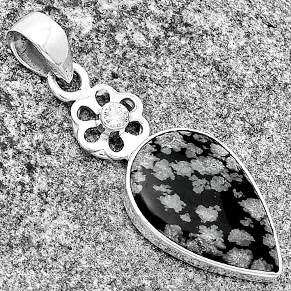 Natural Snow Flake Obsidian & Zircon Pendant P-1634 SDP133230