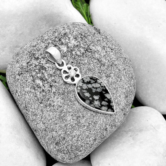 Natural Snow Flake Obsidian & Zircon Pendant P-1634 SDP133230