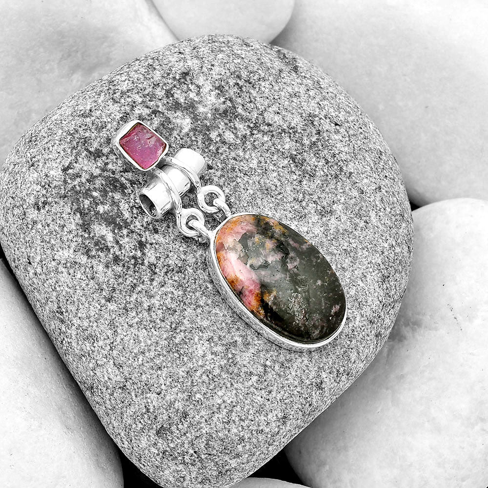 Rhodonite & Pink Tourmaline Rough Pendant P-1276 SDP133601