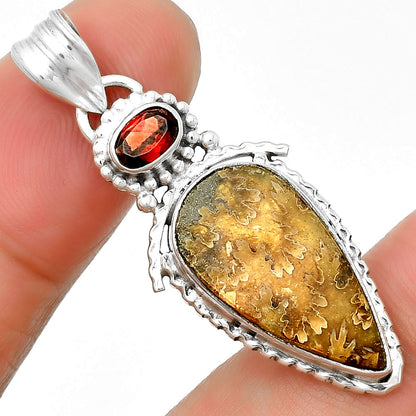 Sutured Ammonite Madagascar & Garnet Pendant P-1452 SDP133661