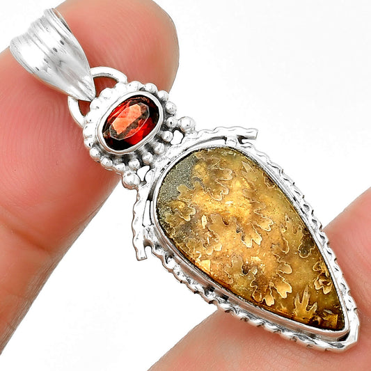 Sutured Ammonite Madagascar & Garnet Pendant P-1452 SDP133661