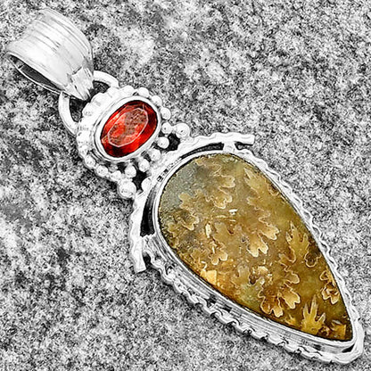 Sutured Ammonite Madagascar & Garnet Pendant P-1452 SDP133661