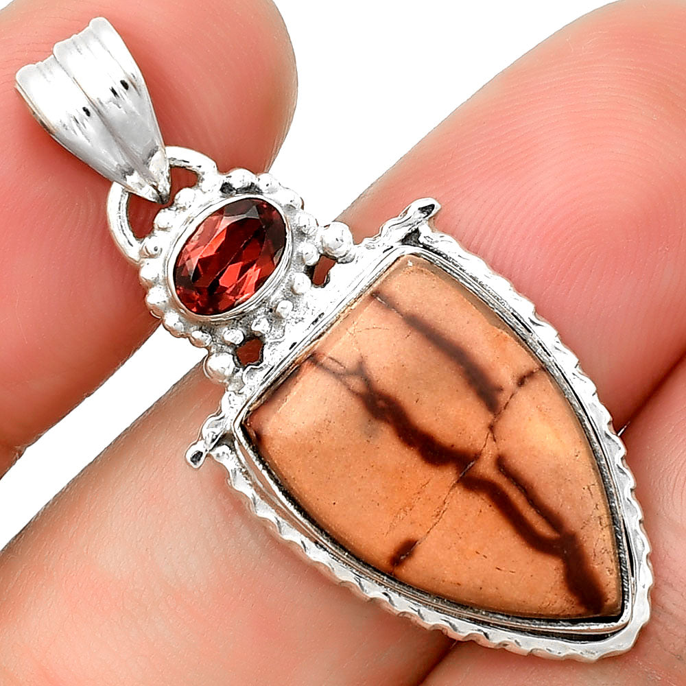 Natural Indian Paint Gemstone & Garnet Pendant P-1452 SDP133681
