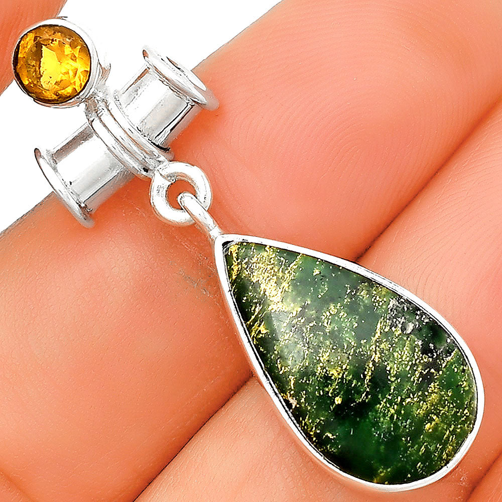 Natural Green Fuchsite & Citrine Pendant P-1337 SDP133704