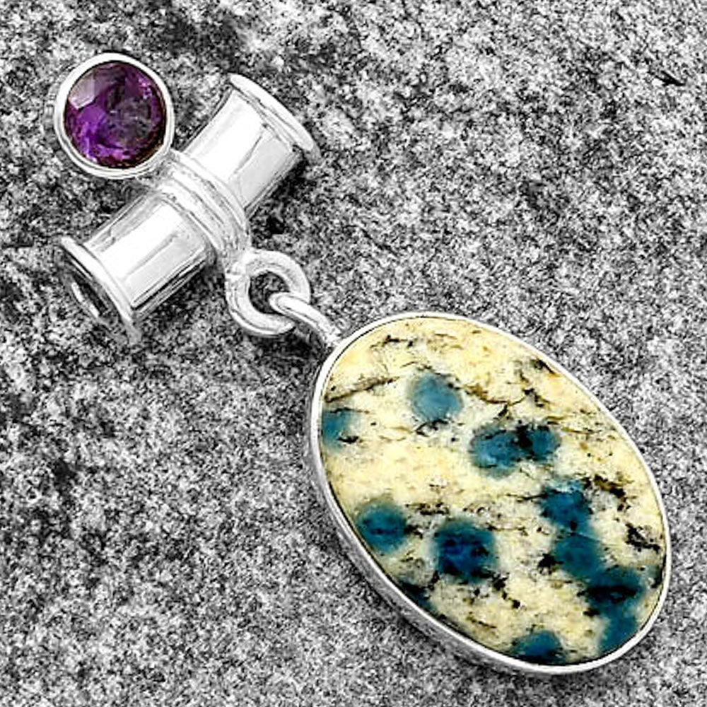 K2 Blue Azurite In Quartz & Amethyst Pendant P-1337 SDP133715