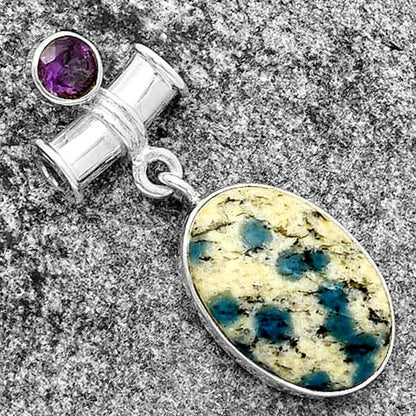 K2 Blue Azurite In Quartz & Amethyst Pendant P-1337 SDP133715