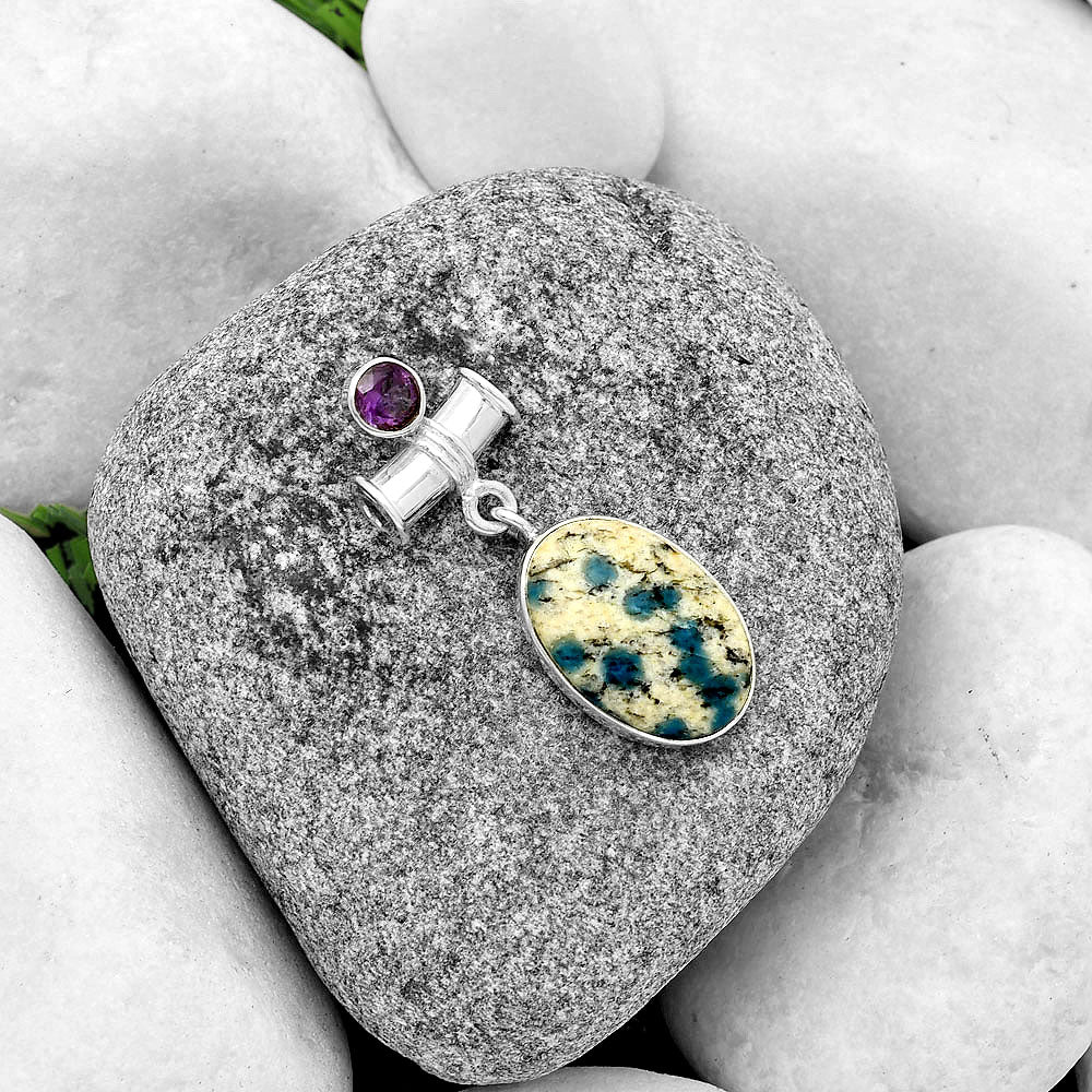 K2 Blue Azurite In Quartz & Amethyst Pendant P-1337 SDP133715