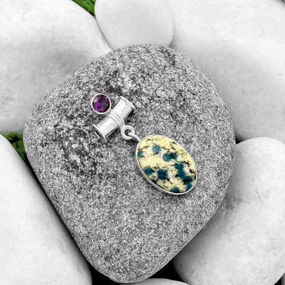 K2 Blue Azurite In Quartz & Amethyst Pendant P-1337 SDP133715