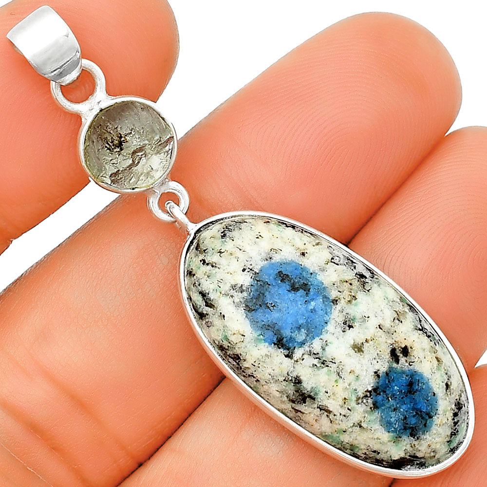 K2 Blue - Azurite In Quartz & Aquamarine Rough Pendant P-1098 SDP133749