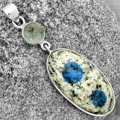K2 Blue - Azurite In Quartz & Aquamarine Rough Pendant P-1098 SDP133749