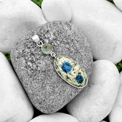 K2 Blue - Azurite In Quartz & Aquamarine Rough Pendant P-1098 SDP133749