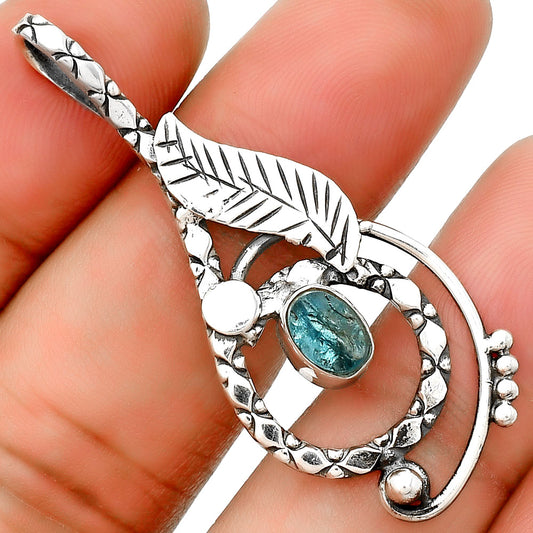 Neon Blue Apatite Rough - Madagascar Pendant P-1215 SDP133857