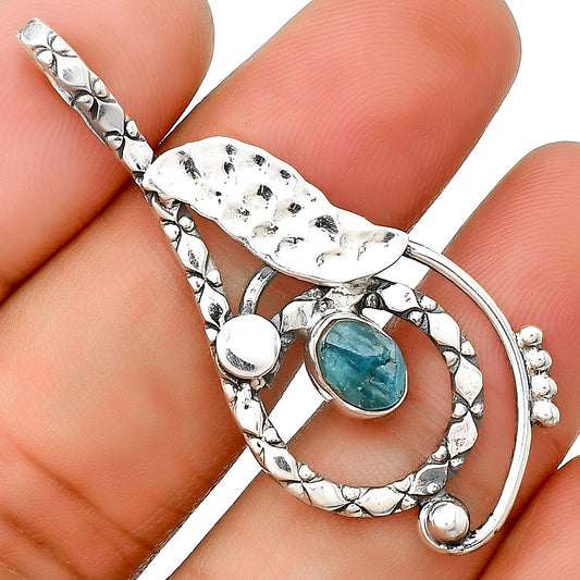 Neon Blue Apatite Rough - Madagascar Pendant P-1215 SDP133867