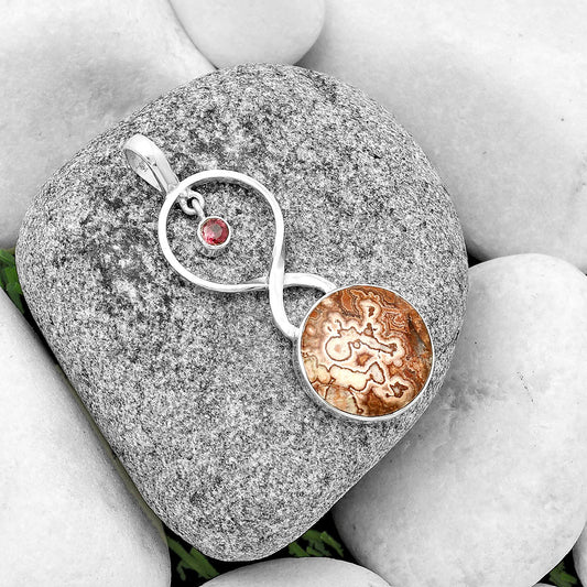 Natural Rosetta Picture Jasper & Garnet Pendant P-1048 SDP133947