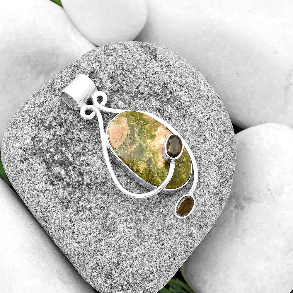 Natural Unakite & Smoky Quartz Pendant P-1051 SDP133993