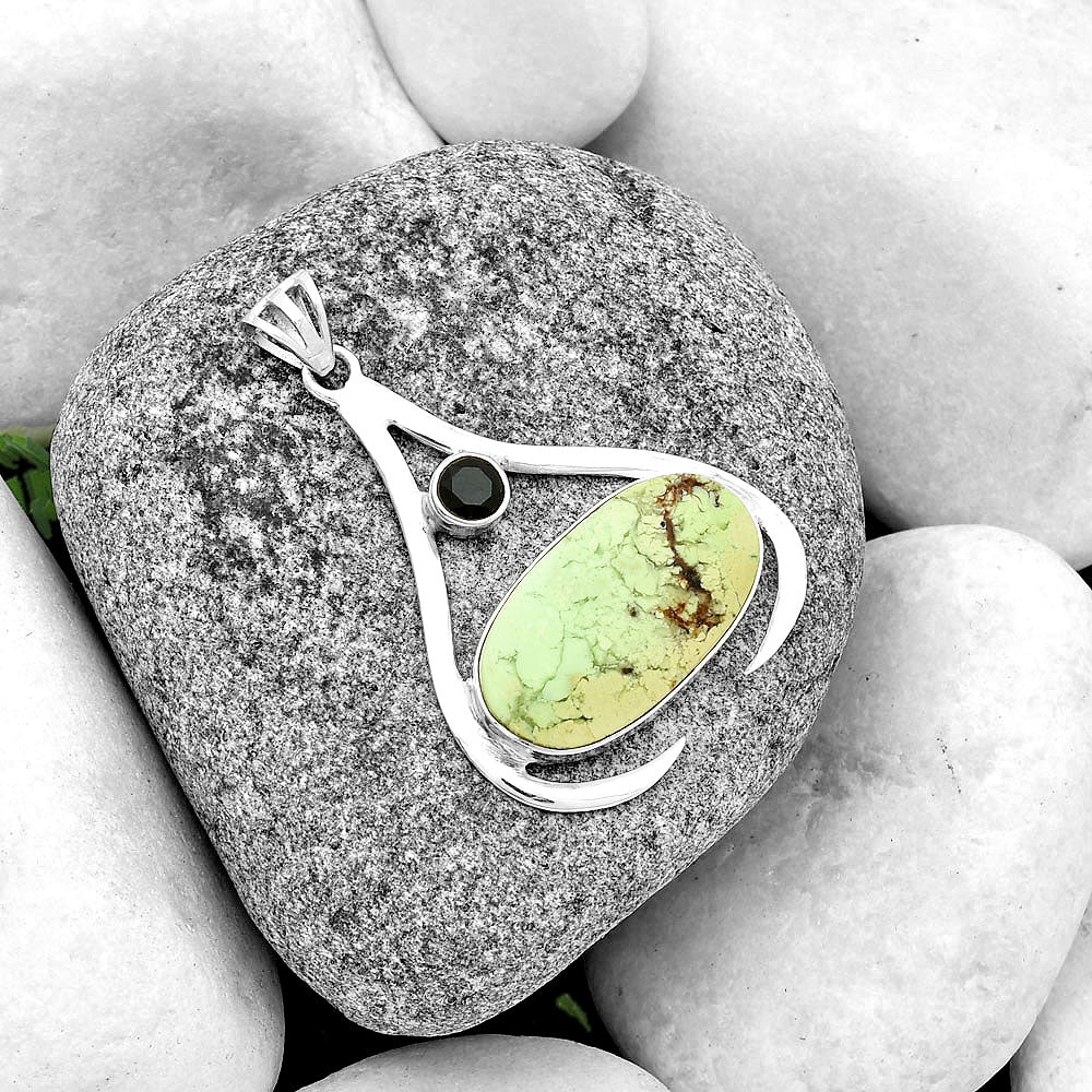 Lemon Chrysocolla Brazil & Black Onyx Pendant P-1057 SDP133996