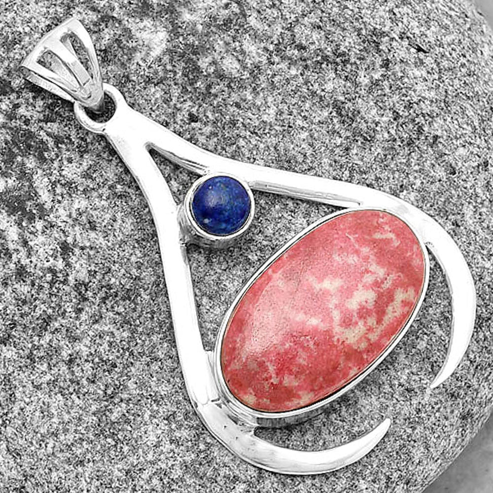 Pink Thulite - Norway & Lapis Lazuli Pendant P-1057 SDP134012