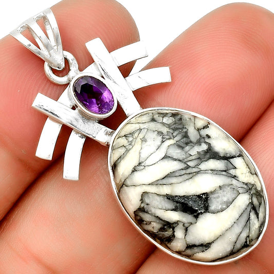 Natural Pinolith Stone & Amethyst Pendant P-1046 SDP134041