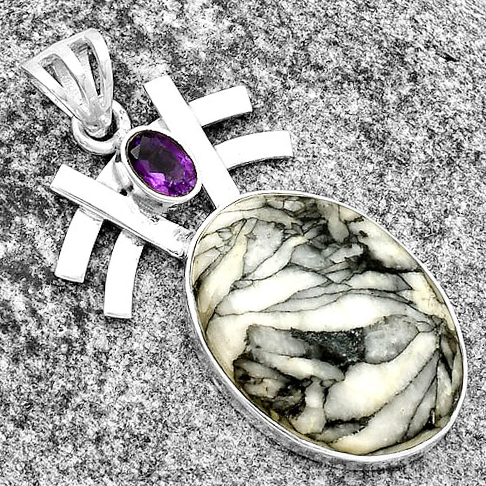 Natural Pinolith Stone & Amethyst Pendant P-1046 SDP134041