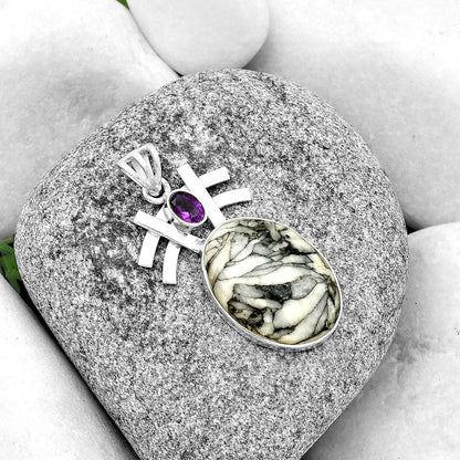 Natural Pinolith Stone & Amethyst Pendant P-1046 SDP134041