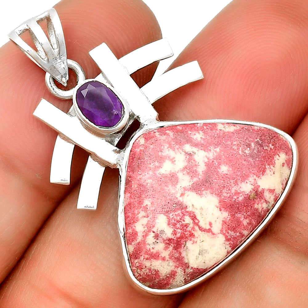 Pink Thulite - Norway & Amethyst Pendant P-1046 SDP134052