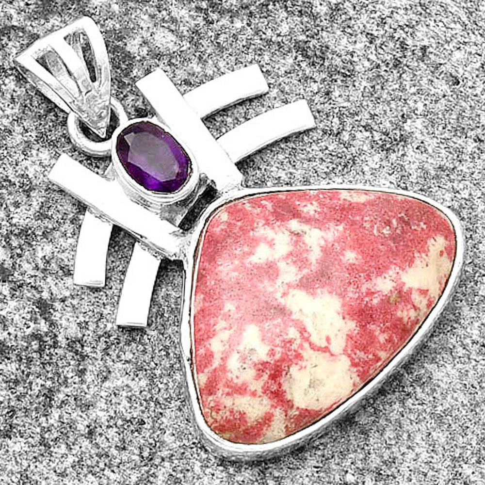 Pink Thulite - Norway & Amethyst Pendant P-1046 SDP134052