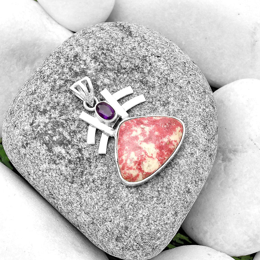 Pink Thulite - Norway & Amethyst Pendant P-1046 SDP134052