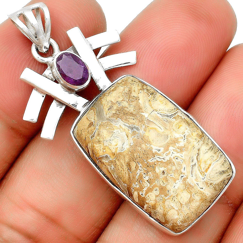 Natural Rock Calcy & Amethyst Pendant P-1046 SDP134057