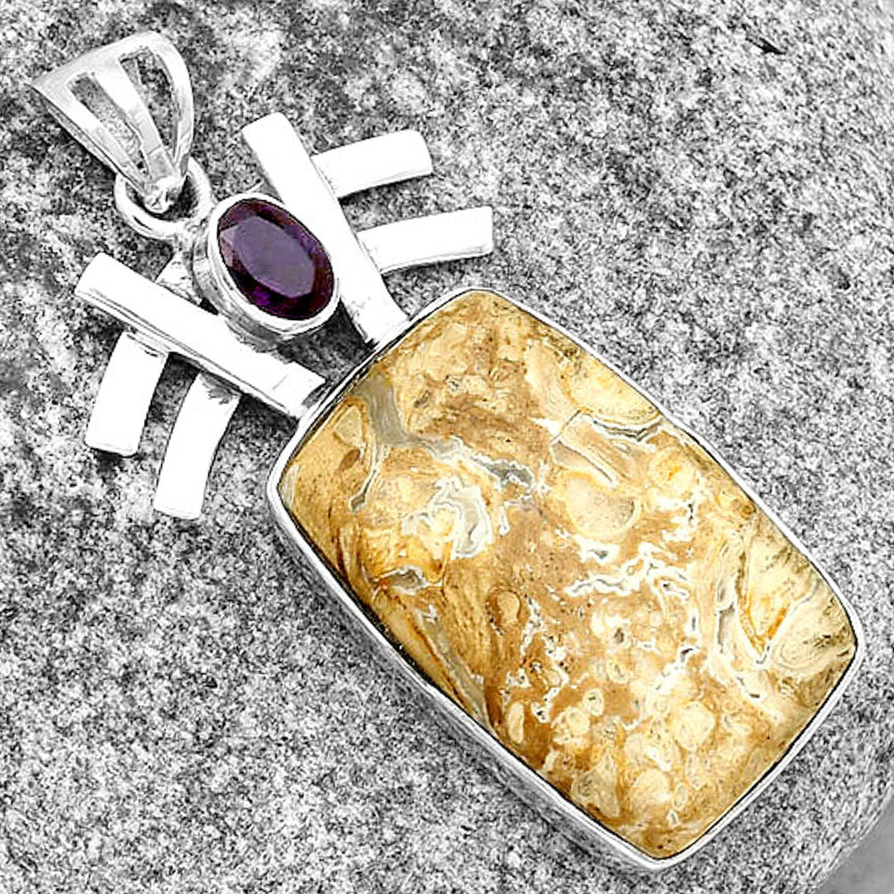 Natural Rock Calcy & Amethyst Pendant P-1046 SDP134057