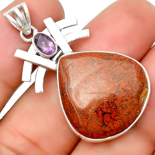 Natural Red Moss Agate & Amethyst Pendant P-1046 SDP134060