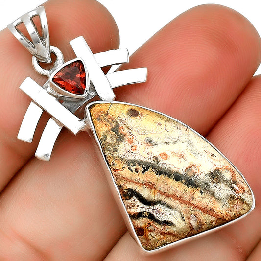 Natural Leopard Skin Jasper & Garnet Pendant P-1046 SDP134063