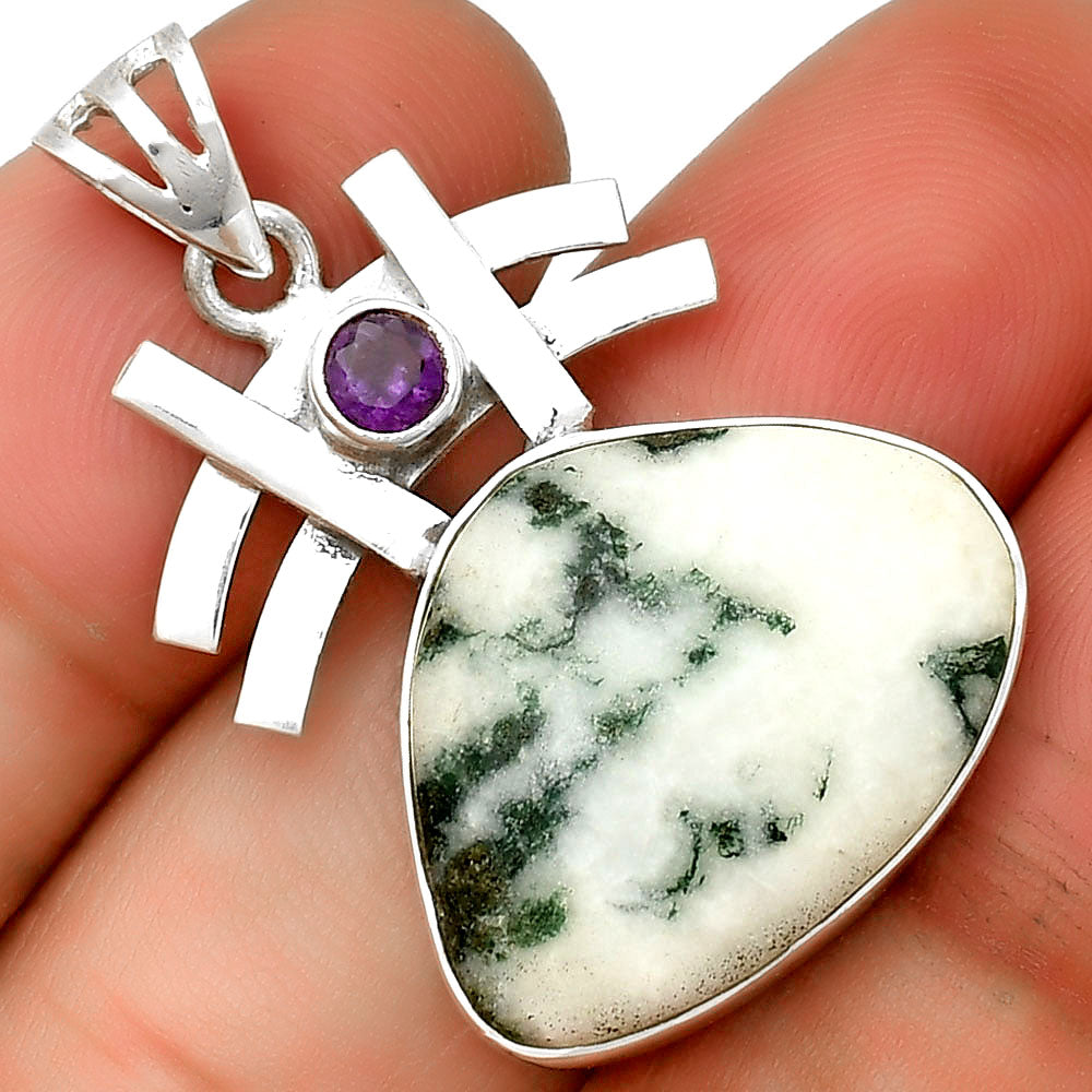 Tree Weed Moss Agate India & Amethyst Pendant P-1046 SDP134064